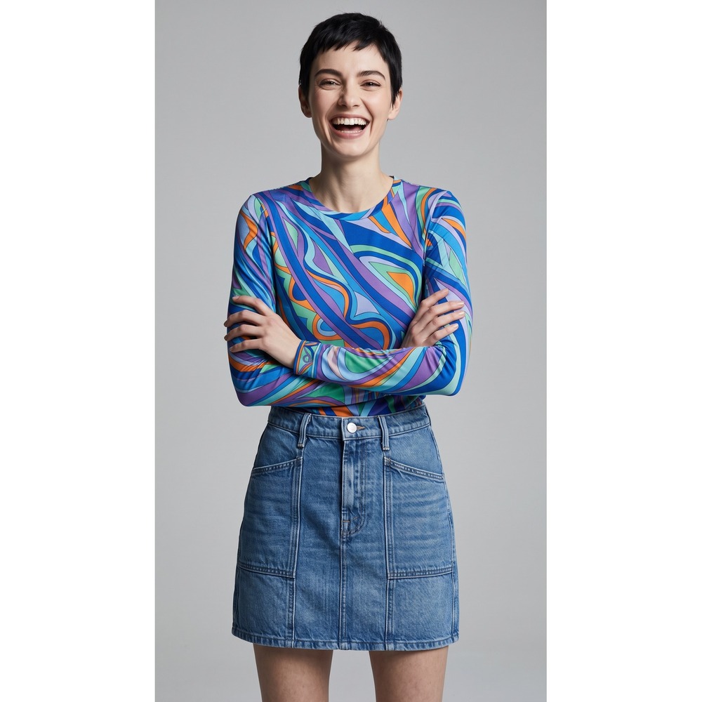 Mother Superior Denim Mini Skirt Blue High Waist Patch Pocket Womens Size 24